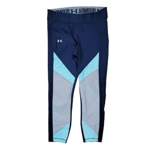 Under Armour Womens Leggings Size Medium Heatgear Colour Blocked Ankle Crop Blue - Picture 1 of 3